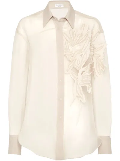 BRUNELLO CUCINELLI FLORA-APPLIQUÉ SHIRT
