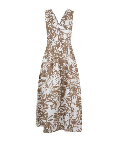 Brunello Cucinelli Herbarium-print Midi Dress In Brown