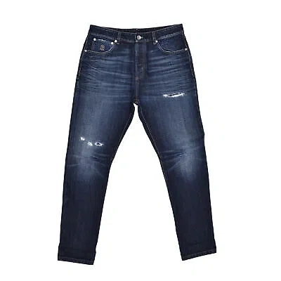 Pre-owned Brunello Cucinelli Herren 100% Baumwolle Distressed 5 Taschen Navy Denim Jeans In Dukles Marineblau