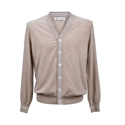 Pre-owned Brunello Cucinelli Herren 100% Kaschmir Zweiton Freizeit Strickjacke Pullover In Beige