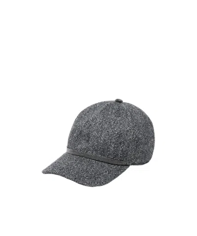 Brunello Cucinelli Herringbone Baseball Cap In Black