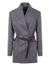Brunello Cucinelli Herringbone Belted Blazer