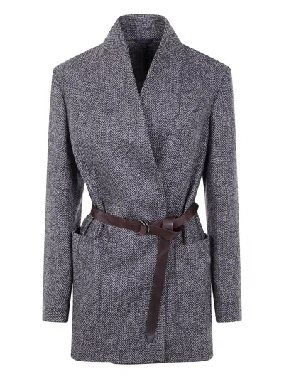 Brunello Cucinelli Herringbone Belted Blazer