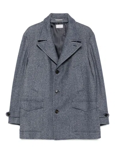 Brunello Cucinelli Herringbone Blazer In Blue