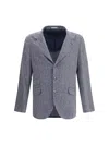 Brunello Cucinelli Men Herringbone Blazer In Blue