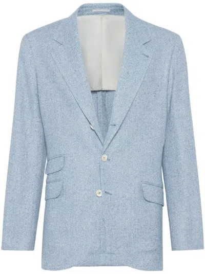 Brunello Cucinelli Herringbone Blazer In Blue