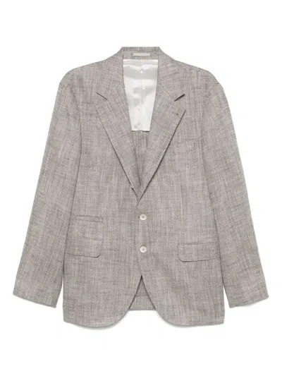 Brunello Cucinelli Herringbone Blazer In Brown