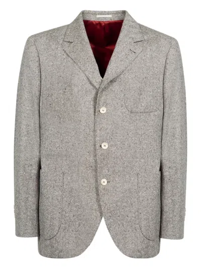 Brunello Cucinelli Herringbone Blazer In Gray