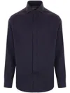 Brunello Cucinelli Button-down Cotton Blend Shirt With Straight Hem In Blue