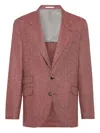 Brunello Cucinelli Herringbone Deconstructed Blazer In Red