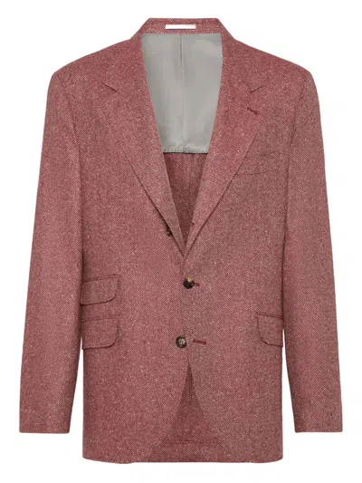 Brunello Cucinelli Herringbone Deconstructed Blazer In Red