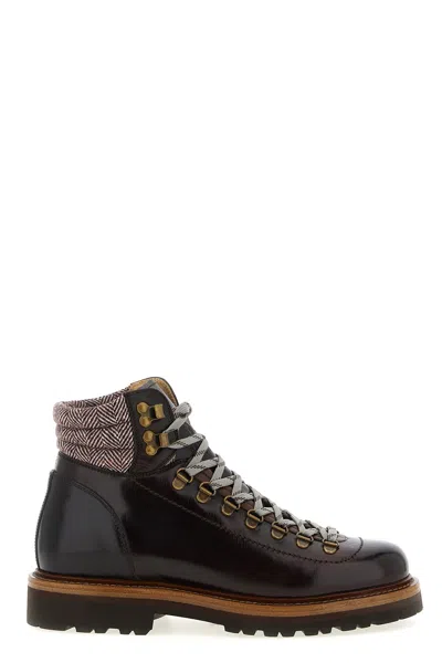 BRUNELLO CUCINELLI HERRINGBONE INSERT ANKLE BOOTS