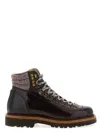 Brunello Cucinelli Wool And Cashmere-blend Trimmed Glossed-leather Boots In Brown