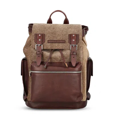 Brunello Cucinelli Herringbone Leather Trim Backpack In Brown