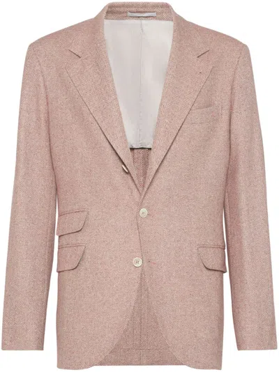 Brunello Cucinelli Herringbone Linen Blazer In Orange