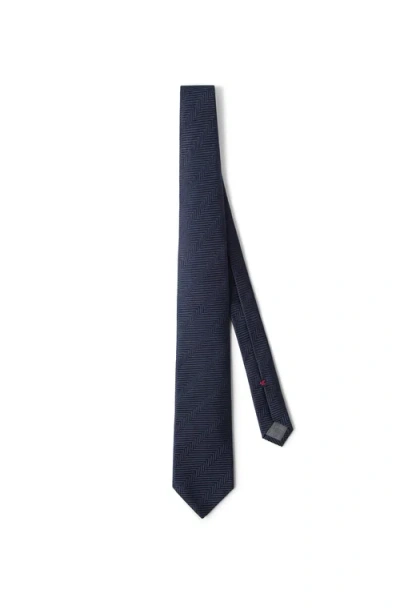 Brunello Cucinelli Herringbone Silk Tie In Blue