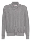 Brunello Cucinelli Chevron Knit High Neck Zipped Cardigan