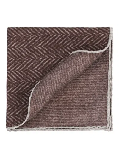 Brunello Cucinelli Herringbone-pattern Pocket Square In Brown