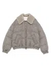 Brunello Cucinelli Herringbone-pattern Shearling-collar Jacket In Gray
