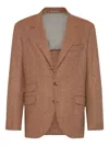 Brunello Cucinelli Herringbone-pattern Single-breasted Blazer In Brown