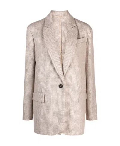 Brunello Cucinelli Herringbone-pattern Single-breasted Blazer In Neutral