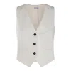Brunello Cucinelli Herringbone-pattern V-neck Button-down Gilet In White