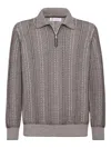 Brunello Cucinelli Herringbone-pattern Zipped Polo Shirt In Multi