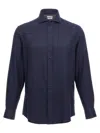 Brunello Cucinelli Herringbone Patterned Cotton-blend Flannel Shirt In Blue