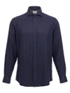 Brunello Cucinelli Herringbone Patterned Cotton-blend Flannel Shirt In Blue