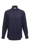 Brunello Cucinelli Herringbone Patterned Cotton-blend Flannel Shirt In Blue