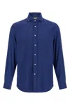 Brunello Cucinelli Tailored Herringbone Shirt Collar Button-down In Blue