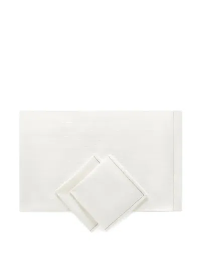 Brunello Cucinelli Herringbone-striped Linen Runner Napkins Set In White