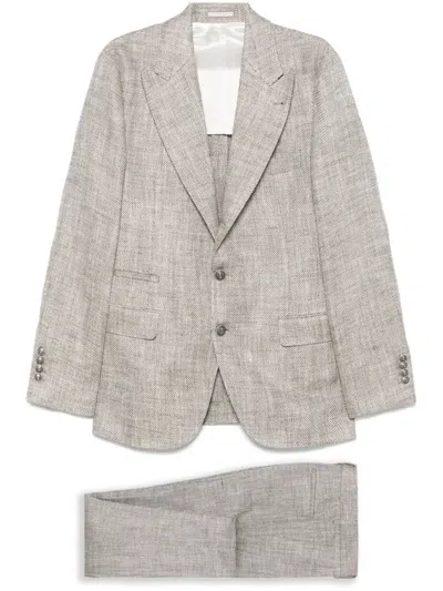 Brunello Cucinelli Herringbone Suit In Neutral