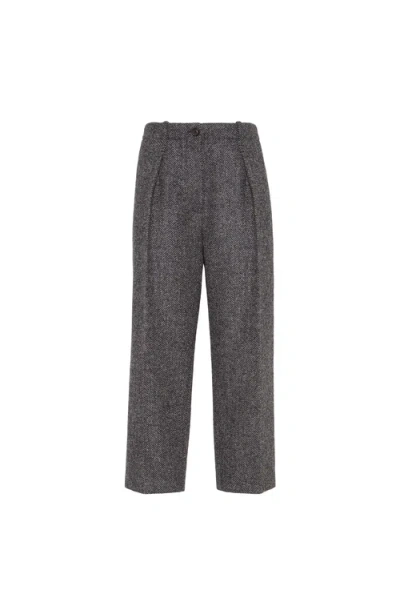 BRUNELLO CUCINELLI BRUNELLO CUCINELLI HERRINGBONE TWEED PLEATED TROUSERS