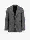 Brunello Cucinelli Herringbone Wool Cashmere Single Breasted Blazer In Gray