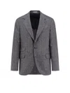 Brunello Cucinelli Herringbone Wool Cashmere Single Breasted Blazer In Gray