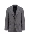 Brunello Cucinelli Herringbone Wool Cashmere Single Breasted Blazer In Gray