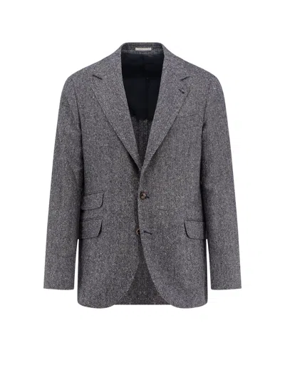 BRUNELLO CUCINELLI HERRINGBONE WOOL AND CASHMERE BLAZER