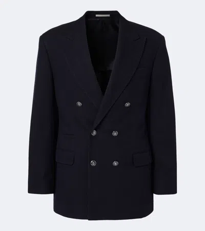 Brunello Cucinelli Herringbone Wool And Cotton Blazer In Blue