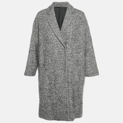 Pre-owned Brunello Cucinelli Herringbone Wool Blend Oversized Coat S In Gray