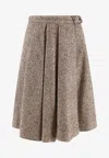Brunello Cucinelli Women Virgin Wool And Silk Midi Skirt In Green