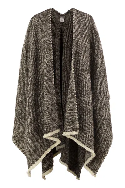 Brunello Cucinelli Herringbone Wool, Cashmere And Alpaca Cape In Brown