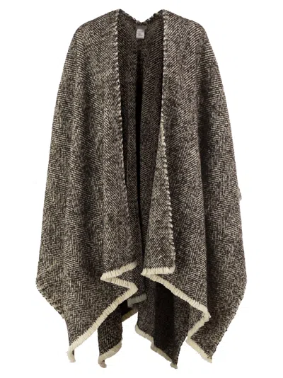Brunello Cucinelli Herringbone Wool, Cashmere And Alpaca Cape In Multi