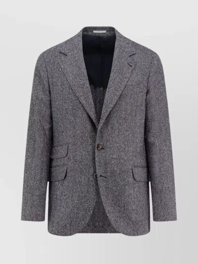 BRUNELLO CUCINELLI HERRINGBONE WOOL CASHMERE SINGLE BREASTED BLAZER