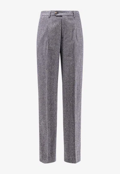BRUNELLO CUCINELLI HERRINGBONE WOOL TAILORED PANTS