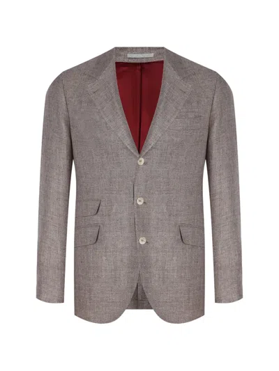 Brunello Cucinelli Herringbone-pattern Blazer In Brown