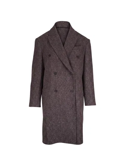 Brunello Cucinelli Double-breasted Wool-blend Herringbone Coat In Brown