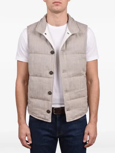Brunello Cucinelli Herringbone-pattern Gilet In Neutral