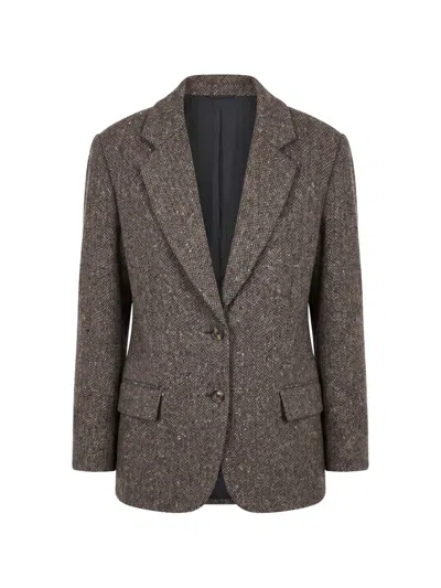 Brunello Cucinelli Herringbone-pattern Single-breasted Blazer In Brown