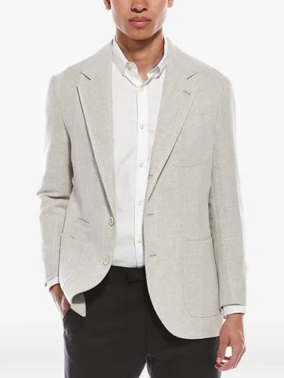Brunello Cucinelli Herringbone-pattern Single-breasted Blazer In Neutral